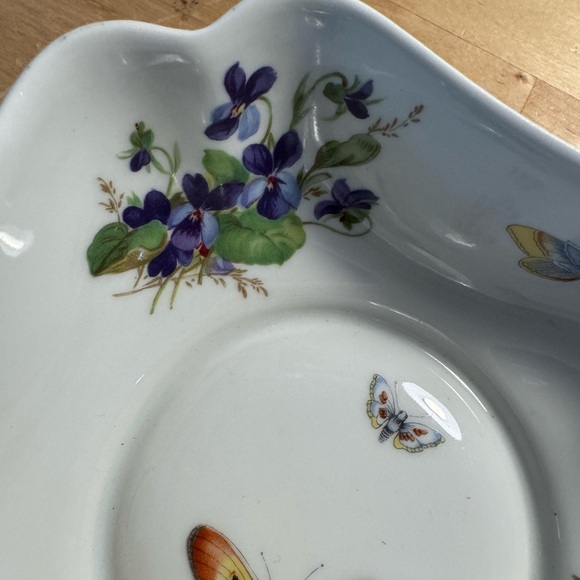 Limoges France Square Bowl Purple Violets & Butterflies. - Picture 6 of 6